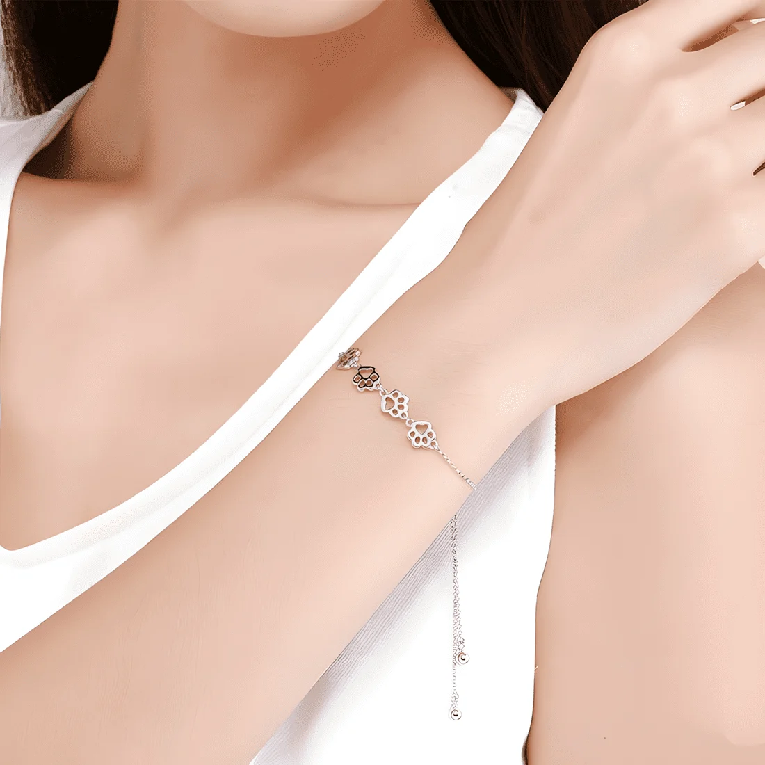 Pulsera Cuatro Patas <myexti><span>Plata de Ley 925, chapada en oro blanco, con longitud ajustable</span></myexti> - Imagen 2