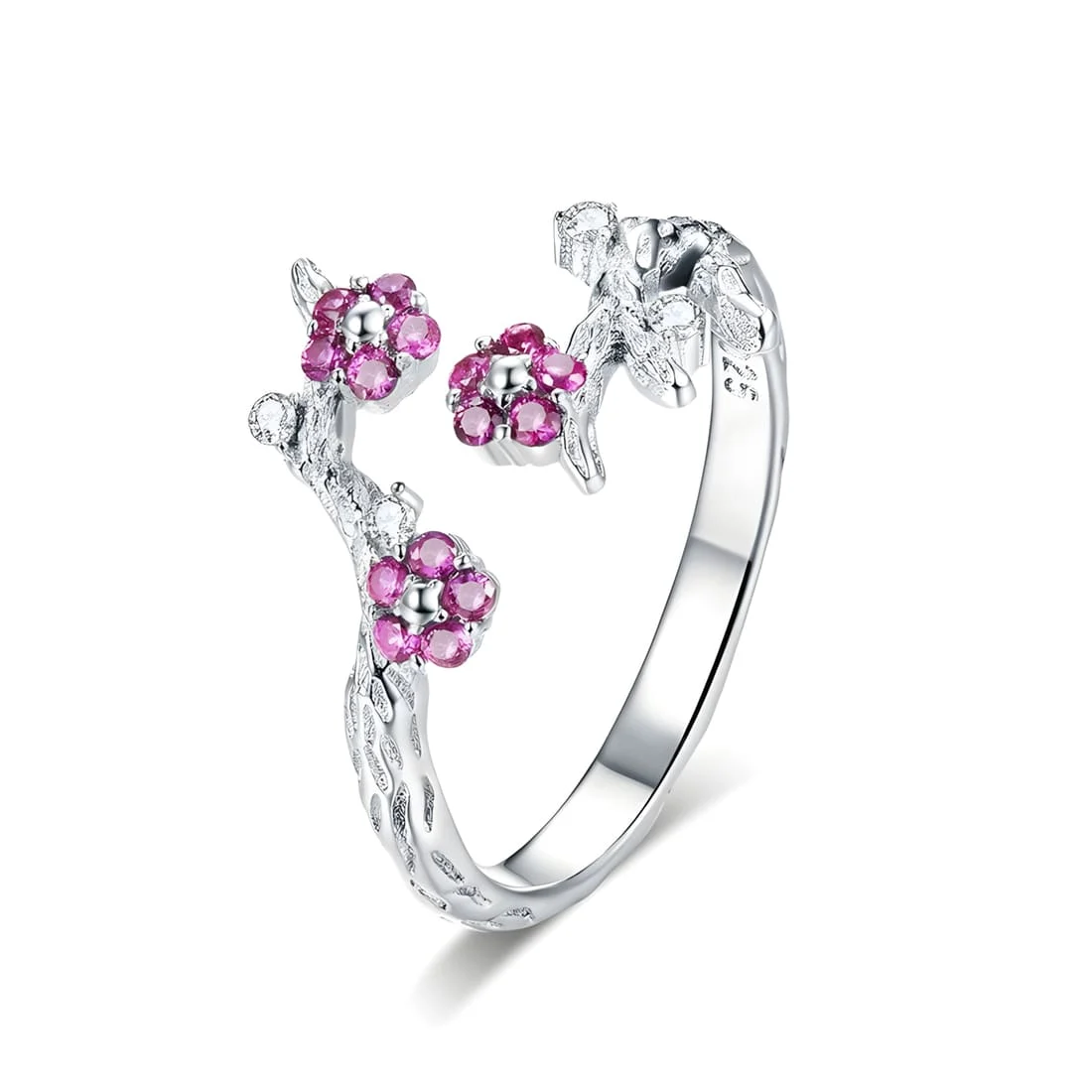 Anillo Flor de Sakura <myexti><span>Plata de Ley 925, chapada en oro blanco, con árbol de cerezo y circonitas rosas y blancas - ajustable</span></myexti>