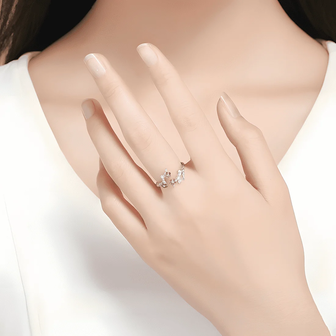 Anillo Flor de Sakura <myexti><span>Plata de Ley 925, chapada en oro blanco, con árbol de cerezo y circonitas rosas y blancas - ajustable</span></myexti> - Imagen 2