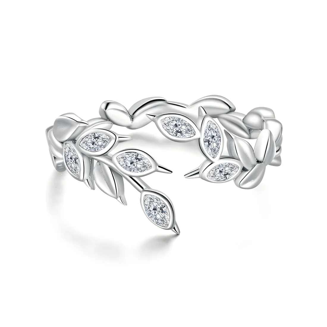 Anillo Hojas Brillantes <myexti><span>Plata de Ley 925, chapada en oro blanco, con circonitas - ajustable</span></myexti>