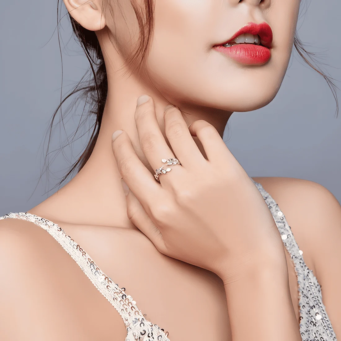 Anillo Hojas Brillantes <myexti><span>Plata de Ley 925, chapada en oro blanco, con circonitas - ajustable</span></myexti> - Imagen 6