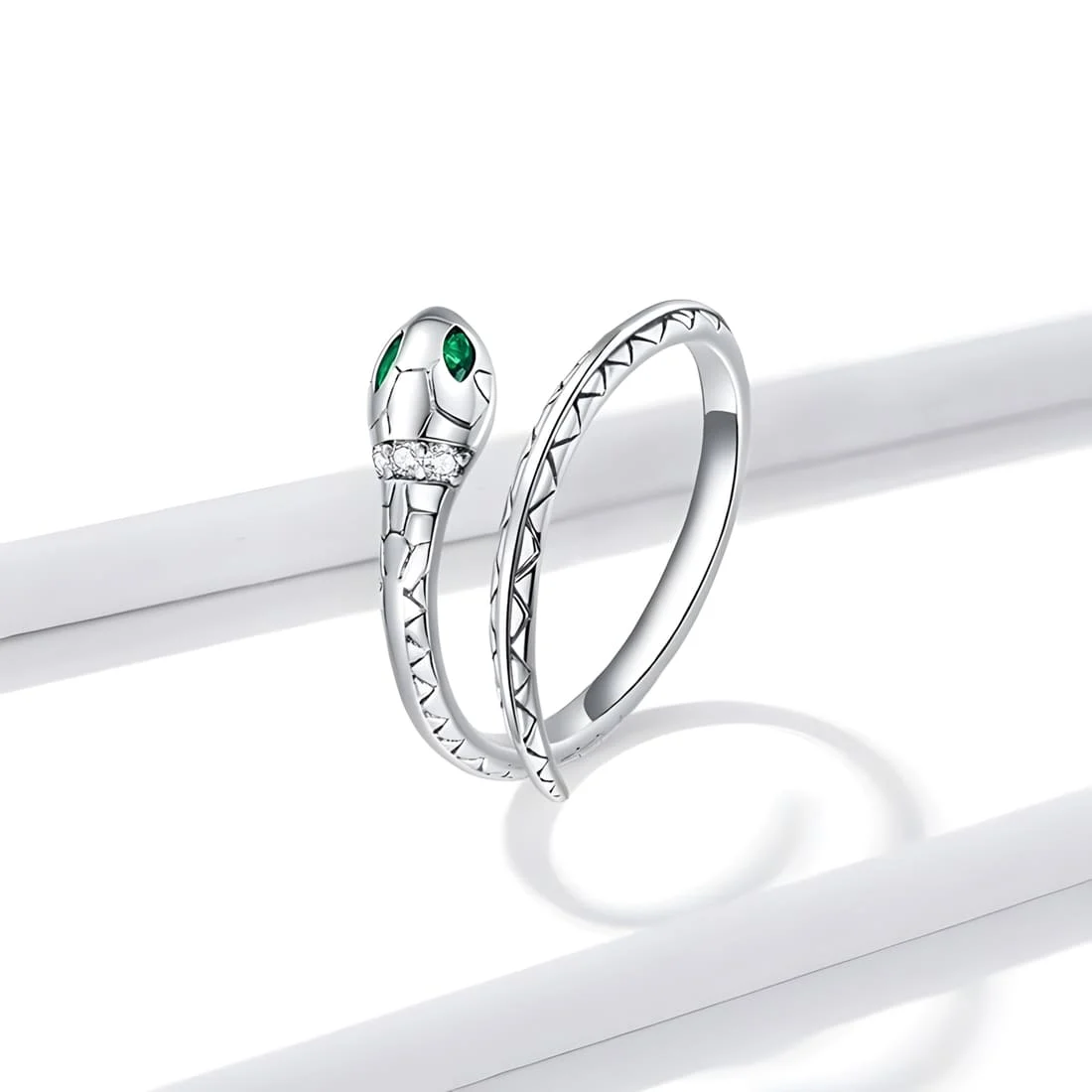 Anillo de Serpiente <myexti><span>Plata de Ley 925, chapada en oro blanco, con circonitas verdes y blancas - ajustable</span></myexti> - Imagen 3