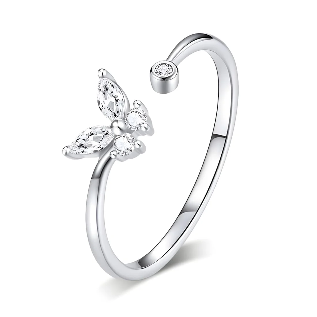 Anillo de Mariposa <myexti><span>Plata de Ley 925, chapada en oro blanco, con circonitas - ajustable</span></myexti>