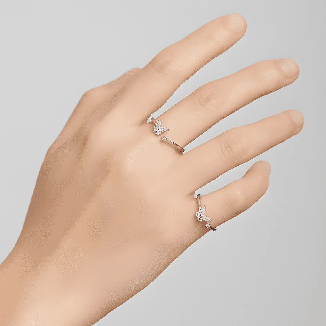 Anillo de Mariposa <myexti><span>Plata de Ley 925, chapada en oro blanco, con circonitas - ajustable</span></myexti> - Imagen 6