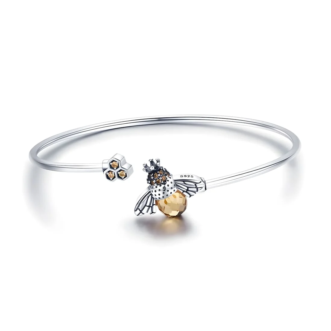 Pulsera Esclava Abeja Reina <myexti><span>Plata de Ley 925, chapada en oro blanco, con circonitas marrones</span></myexti>