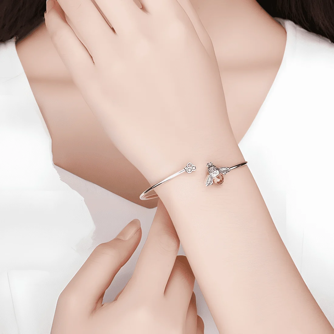 Pulsera Esclava Abeja Reina <myexti><span>Plata de Ley 925, chapada en oro blanco, con circonitas marrones</span></myexti> - Imagen 2