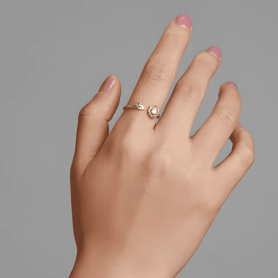 Anillo de Girasol <myexti><span>Plata de Ley 925, chapada en oro blanco y pétalos chapados en oro amarillo, con circonitas - ajustable</span></myexti> - Imagen 6