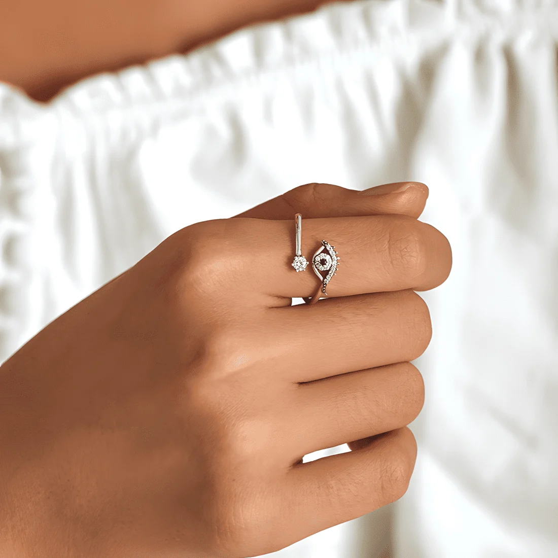 Anillo Ojo del Diablo <myexti><span>Plata de Ley 925, chapada en oro blanco, con circonitas blancas y azules - ajustable</span></myexti> - Imagen 6