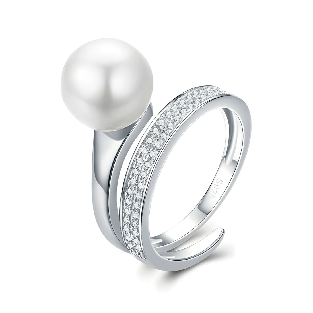 Anillo de Perla <myexti><span>Plata de Ley 925, chapada en oro blanco, con perla natural y circonitas - ajustable</span></myexti>