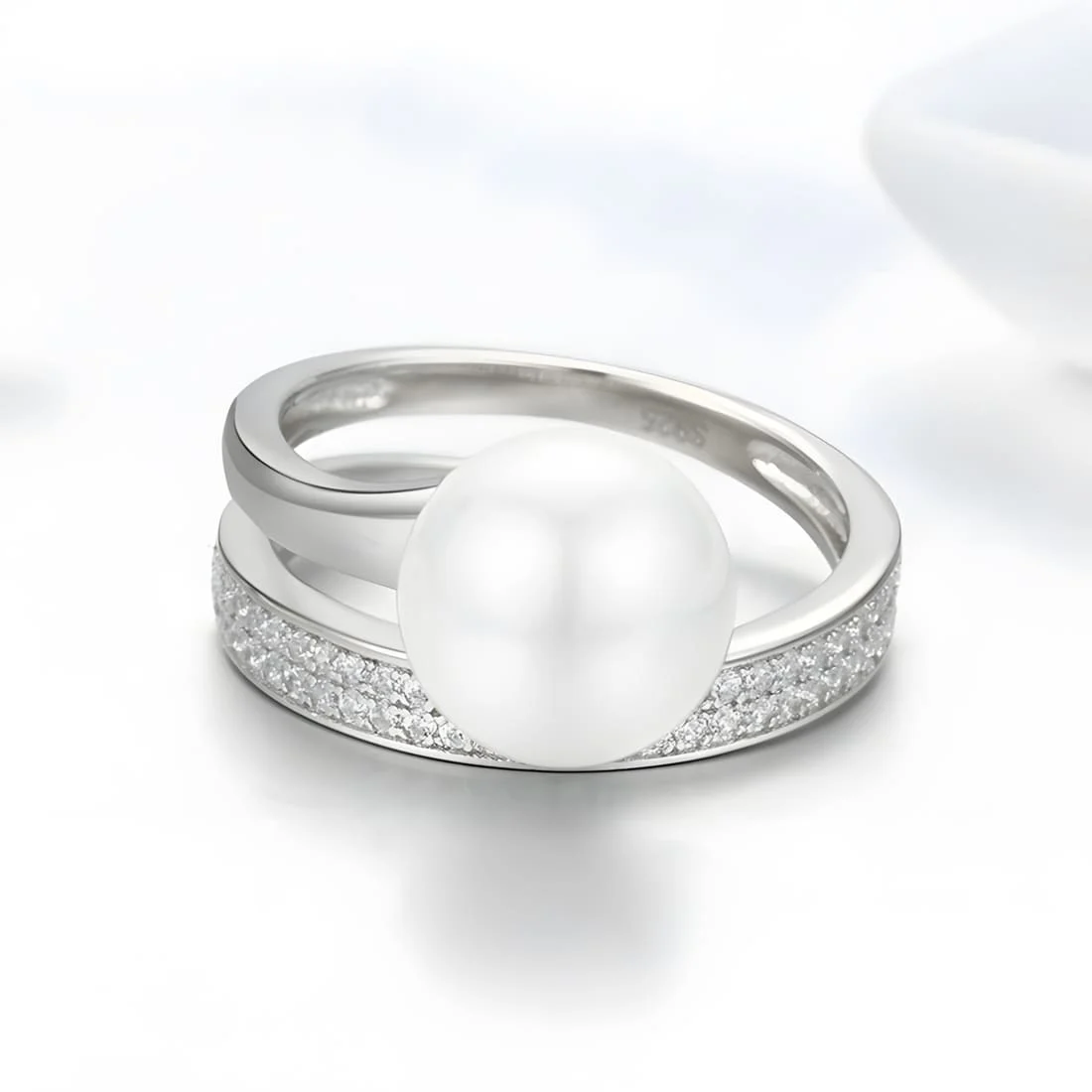 Anillo de Perla <myexti><span>Plata de Ley 925, chapada en oro blanco, con perla natural y circonitas - ajustable</span></myexti> - Imagen 4
