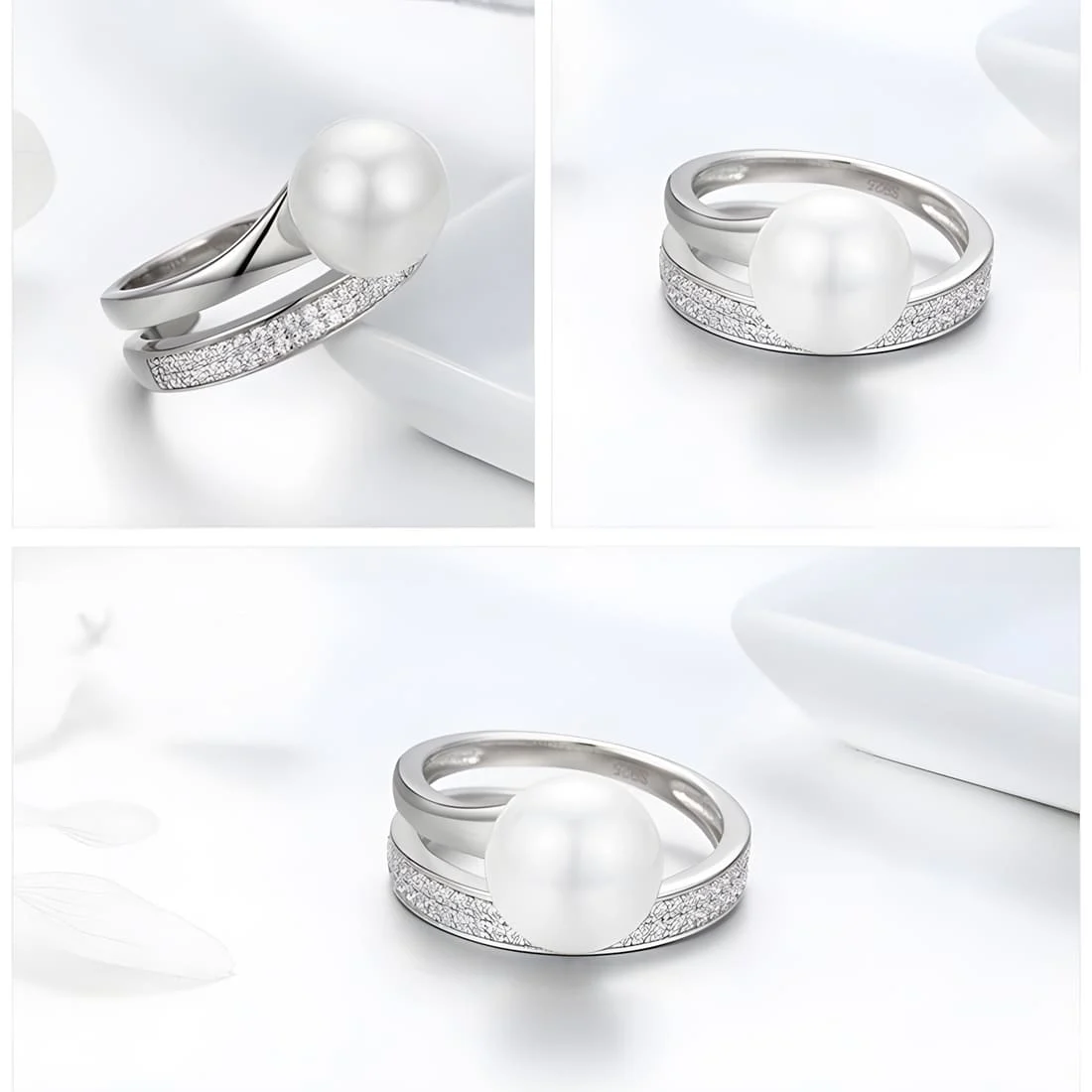 Anillo de Perla <myexti><span>Plata de Ley 925, chapada en oro blanco, con perla natural y circonitas - ajustable</span></myexti> - Imagen 5