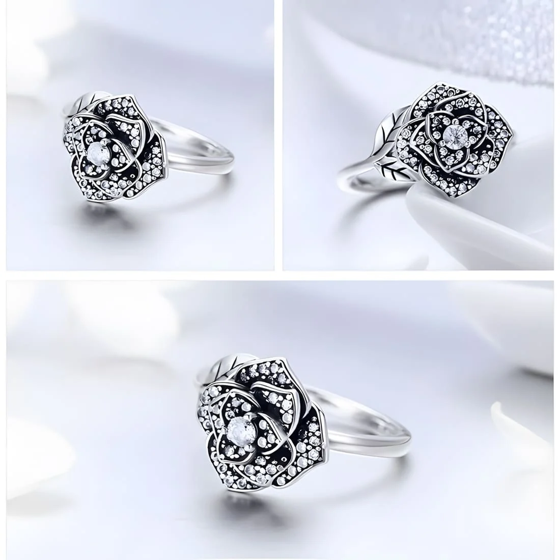 Anillo Rosa Brillante <myexti><span>Plata de Ley 925, chapada en oro blanco, con circonitas - ajustable</span></myexti> - Imagen 5