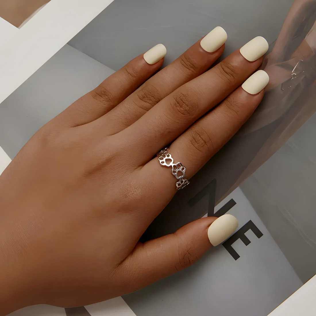 Anillo de Patas <myexti><span>Plata de Ley 925, chapada en oro blanco - ajustable</span></myexti> - Imagen 2