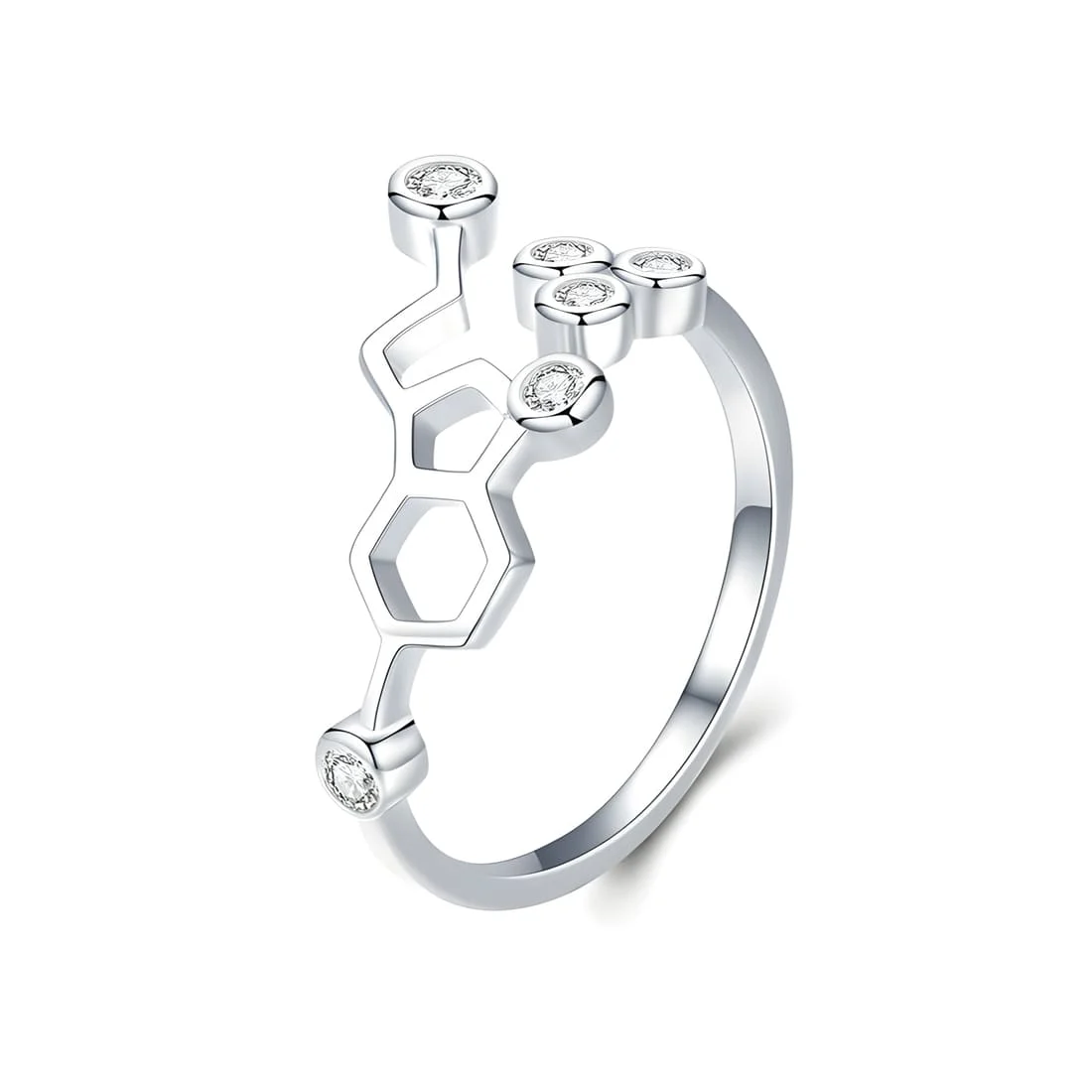 Anillo de Molécula <myexti><span>Plata de Ley 925, chapada en oro blanco, con circonitas - ajustable</span></myexti>