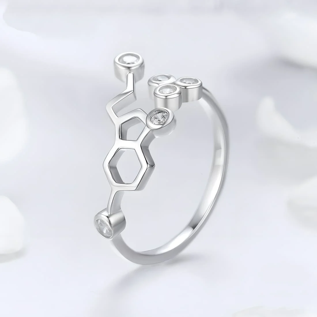 Anillo de Molécula <myexti><span>Plata de Ley 925, chapada en oro blanco, con circonitas - ajustable</span></myexti> - Imagen 3