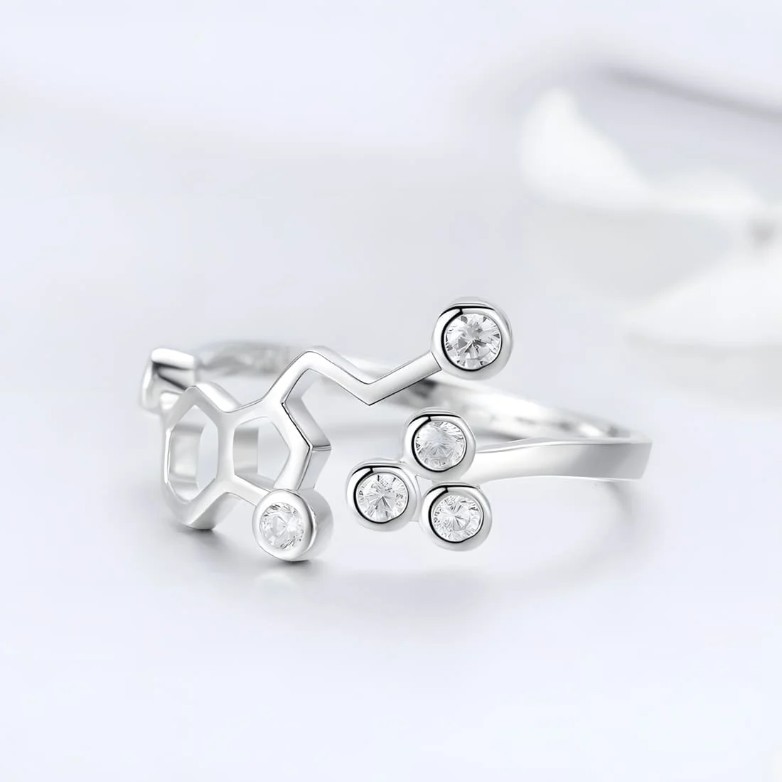 Anillo de Molécula <myexti><span>Plata de Ley 925, chapada en oro blanco, con circonitas - ajustable</span></myexti> - Imagen 4
