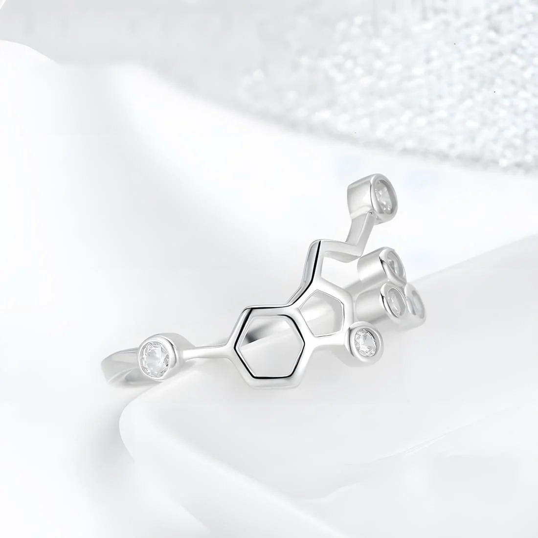 Anillo de Molécula <myexti><span>Plata de Ley 925, chapada en oro blanco, con circonitas - ajustable</span></myexti> - Imagen 5