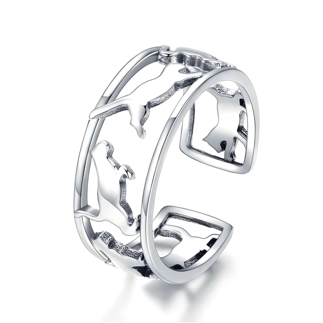 Anillo de Gato Saltando <myexti><span>Plata de Ley 925, chapada en oro blanco - ajustable</span></myexti>
