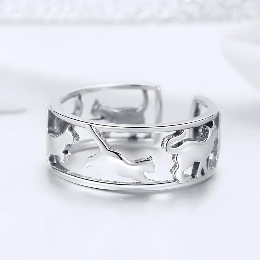 Anillo de Gato Saltando <myexti><span>Plata de Ley 925, chapada en oro blanco - ajustable</span></myexti> - Imagen 4