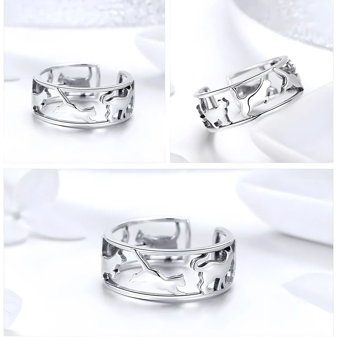 Anillo de Gato Saltando <myexti><span>Plata de Ley 925, chapada en oro blanco - ajustable</span></myexti> - Imagen 5