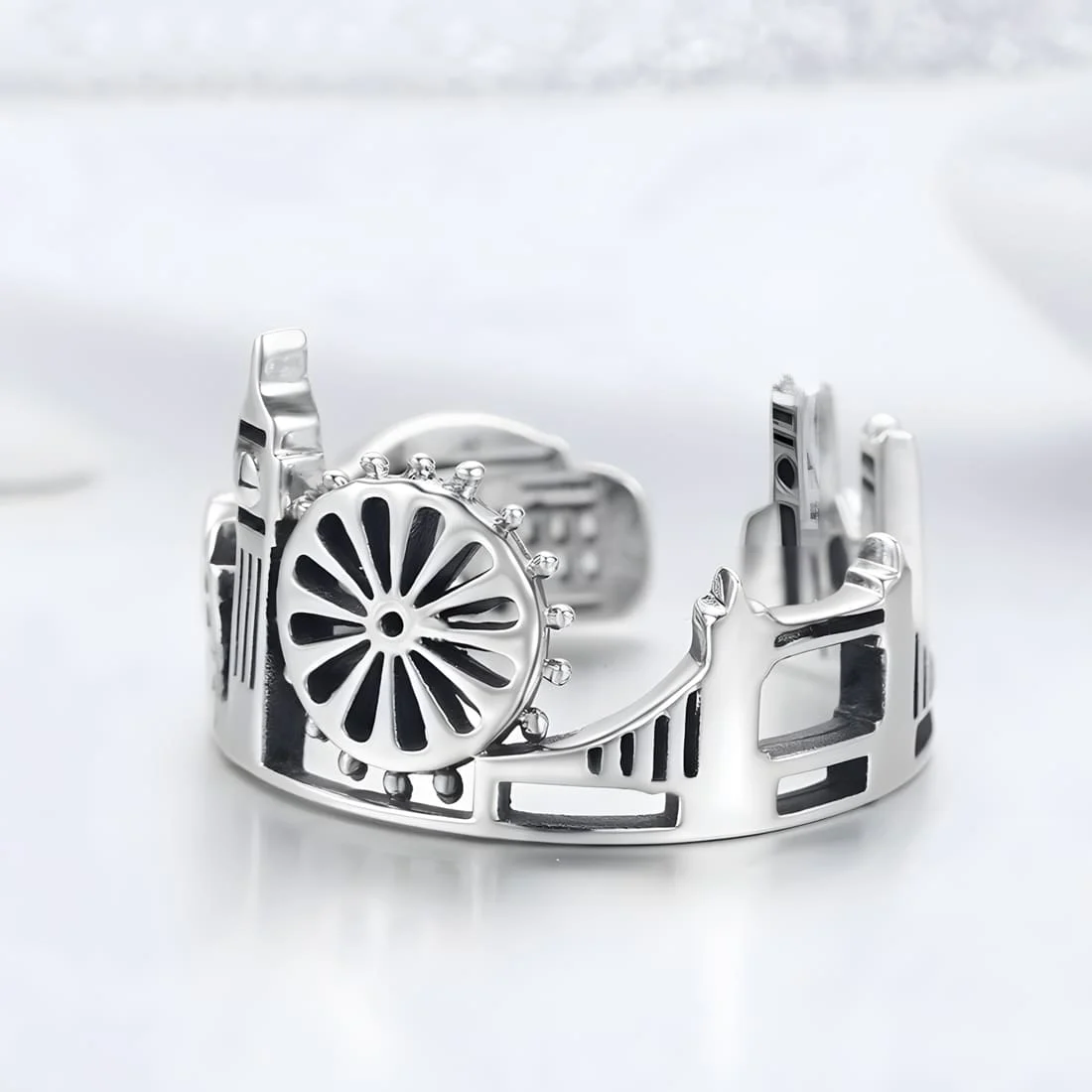 Anillo Londres <myexti><span>Plata de Ley 925, chapada en oro blanco, representando la ciudad de Londres - ajustable</span></myexti> - Imagen 3