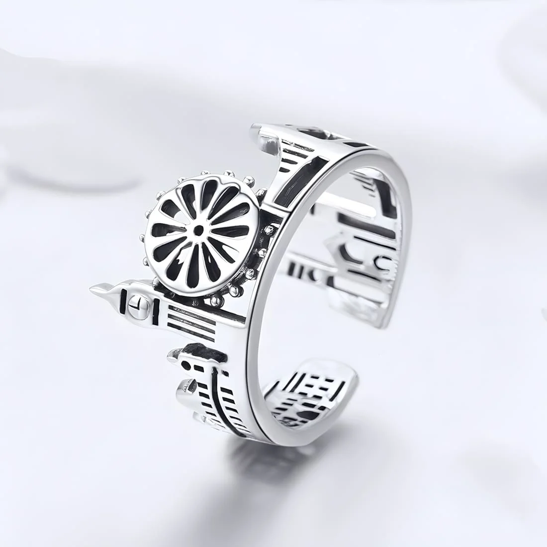 Anillo Londres <myexti><span>Plata de Ley 925, chapada en oro blanco, representando la ciudad de Londres - ajustable</span></myexti> - Imagen 4