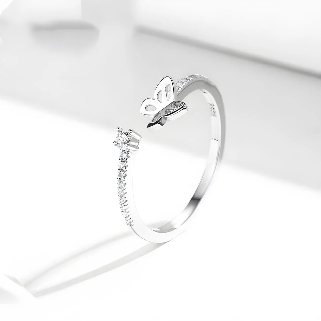 Anillo de Mariposa <myexti><span>Plata de Ley 925, chapada en oro blanco, con circonitas blancas - ajustable</span></myexti> - Imagen 3