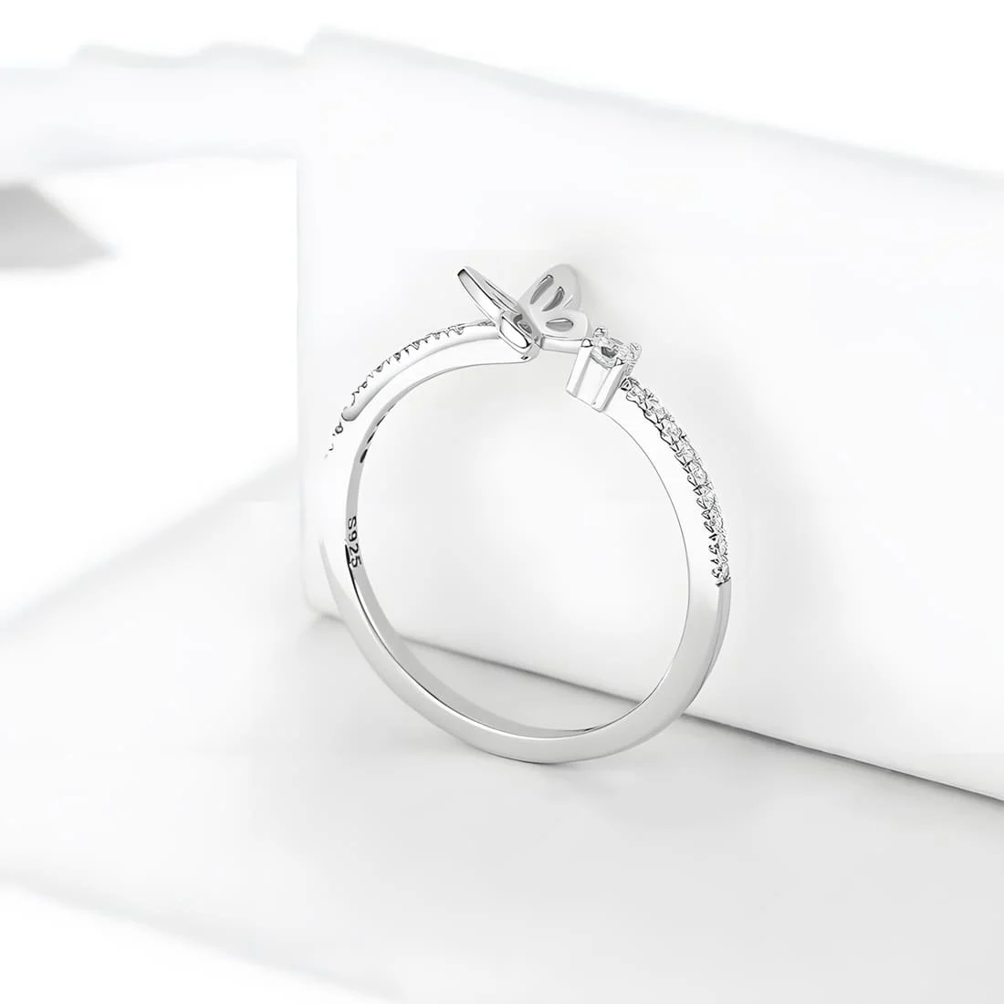 Anillo de Mariposa <myexti><span>Plata de Ley 925, chapada en oro blanco, con circonitas blancas - ajustable</span></myexti> - Imagen 5