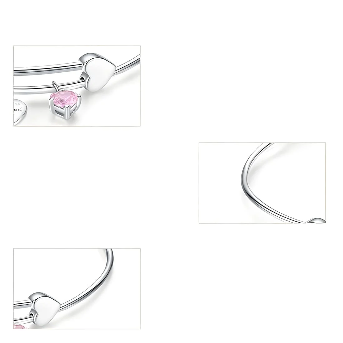 Pulsera Esclava con Encanto de Corazón <myexti><span>Plata de Ley 925, chapada en oro blanco, con encanto de corazón grabado y circonitas rosas</span></myexti> - Imagen 5