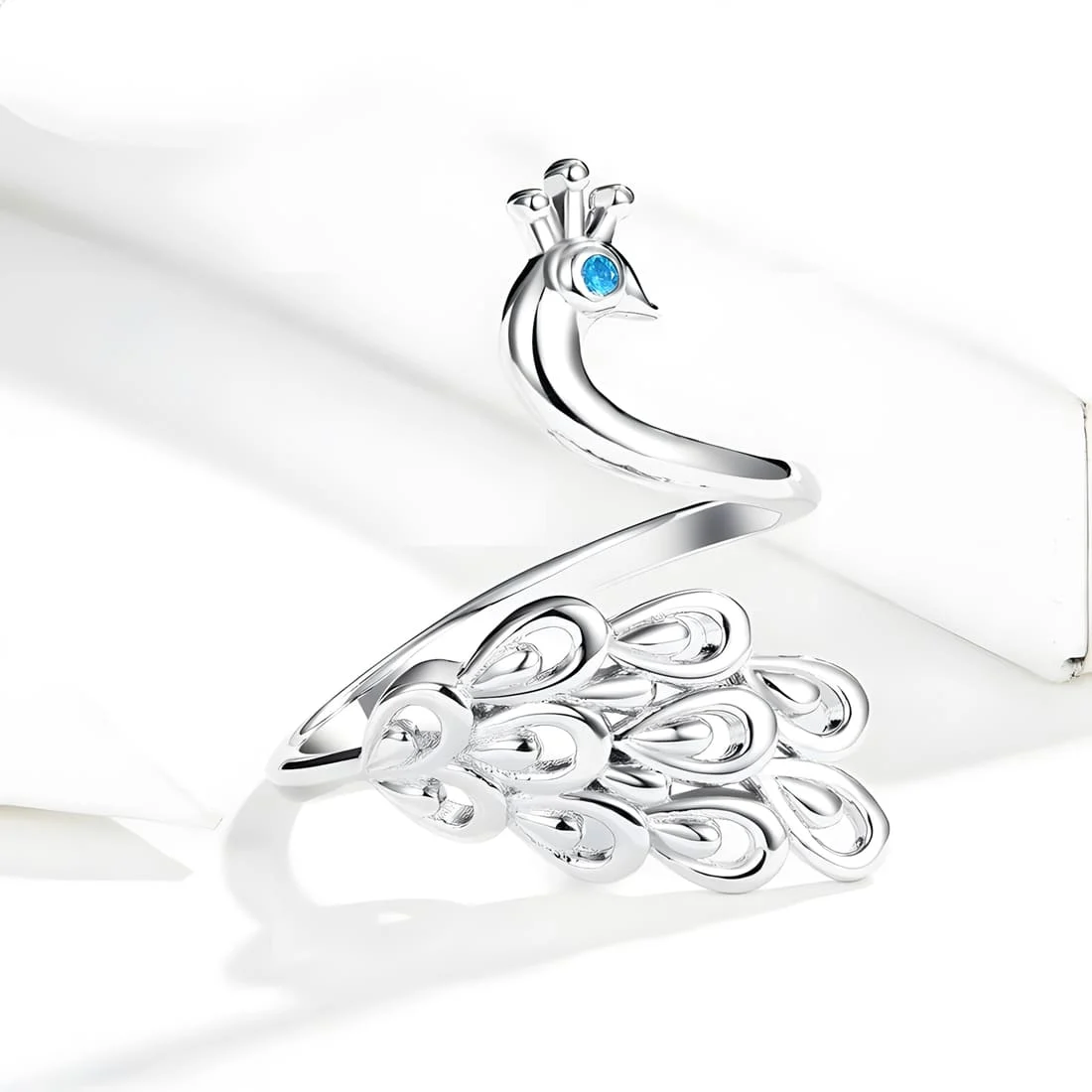 Anillo de Pavo Real <myexti><span>Plata de Ley 925, chapada en oro blanco, con circonitas azules - ajustable</span></myexti> - Imagen 3