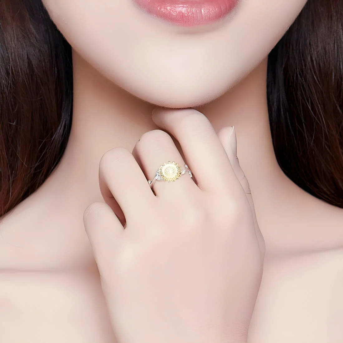 Anillo de Girasol <myexti><span>Plata de Ley 925, chapado en oro blanco y oro amarillo - ajustable</span></myexti> - Imagen 2