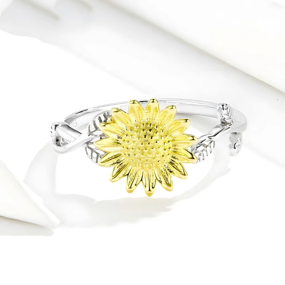 Anillo de Girasol <myexti><span>Plata de Ley 925, chapado en oro blanco y oro amarillo - ajustable</span></myexti> - Imagen 4