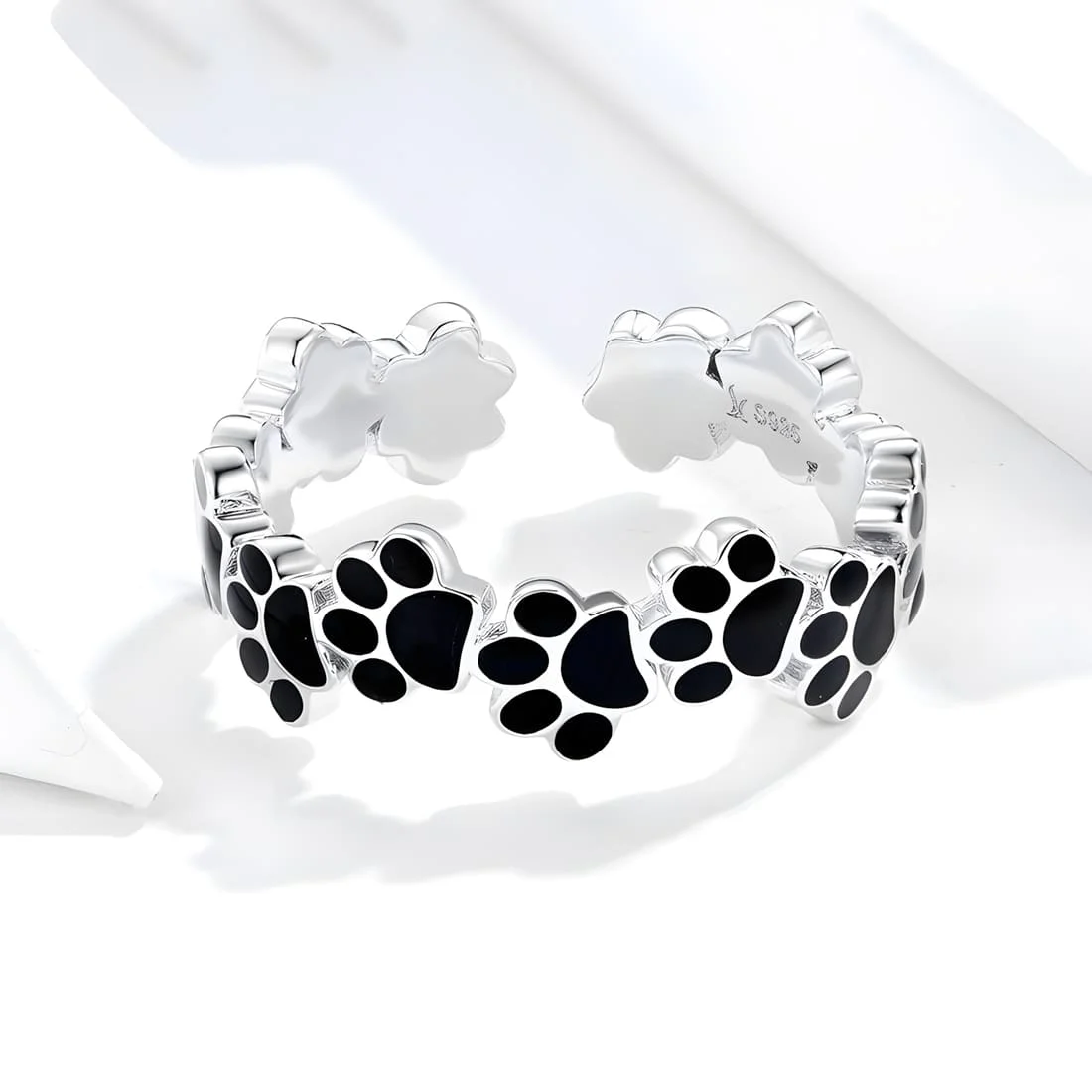 Anillo de Huella de Pata <myexti><span>Plata de Ley 925, chapada en oro blanco, con esmalte negro - ajustable</span></myexti> - Imagen 4