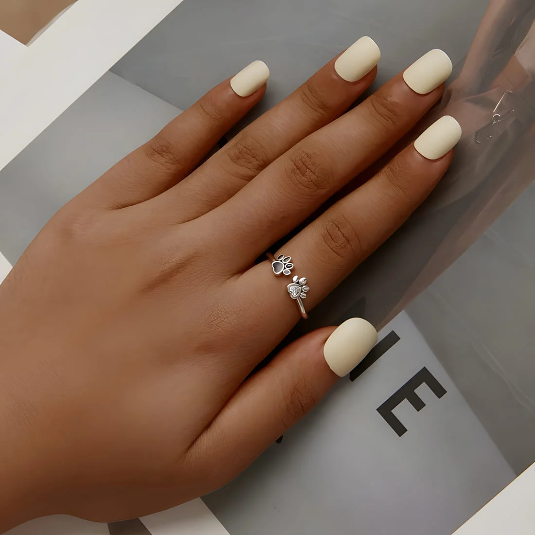 Anillo de Patas <myexti><span>Plata de Ley 925, chapada en oro blanco, con circonitas y esmalte negro - ajustable</span></myexti> - Imagen 5