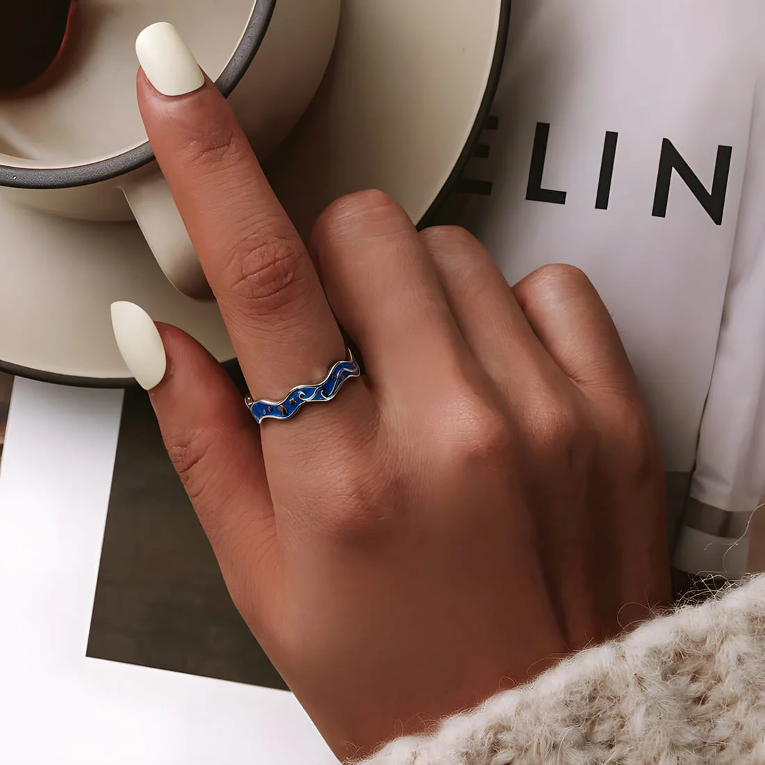 Anillo Cielo Estrellado <myexti><span>Plata de Ley 925, chapada en oro blanco, con cielo nocturno esmaltado a mano en azul y dorado - ajustable</span></myexti> - Imagen 2