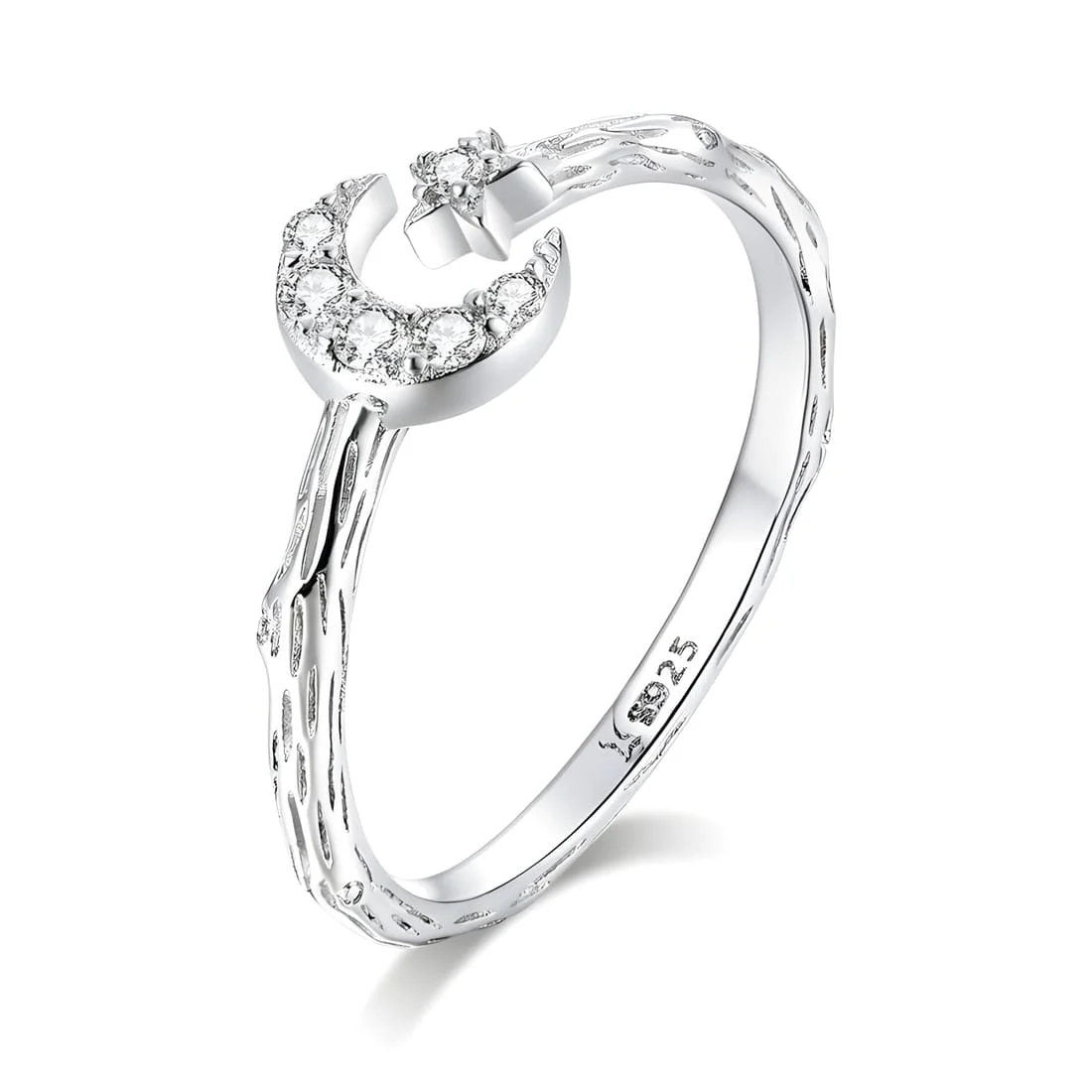 Anillo de Luna y Estrella Cometa <myexti><span>Plata de Ley 925, chapada en oro blanco, con circonitas - ajustable</span></myexti>