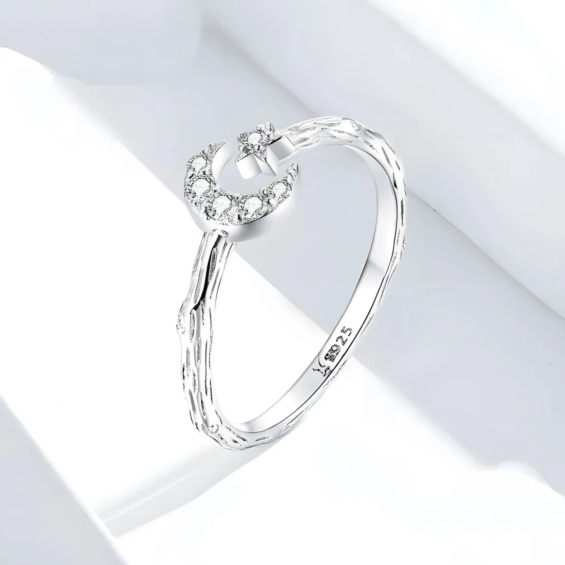 Anillo de Luna y Estrella Cometa <myexti><span>Plata de Ley 925, chapada en oro blanco, con circonitas - ajustable</span></myexti> - Imagen 3