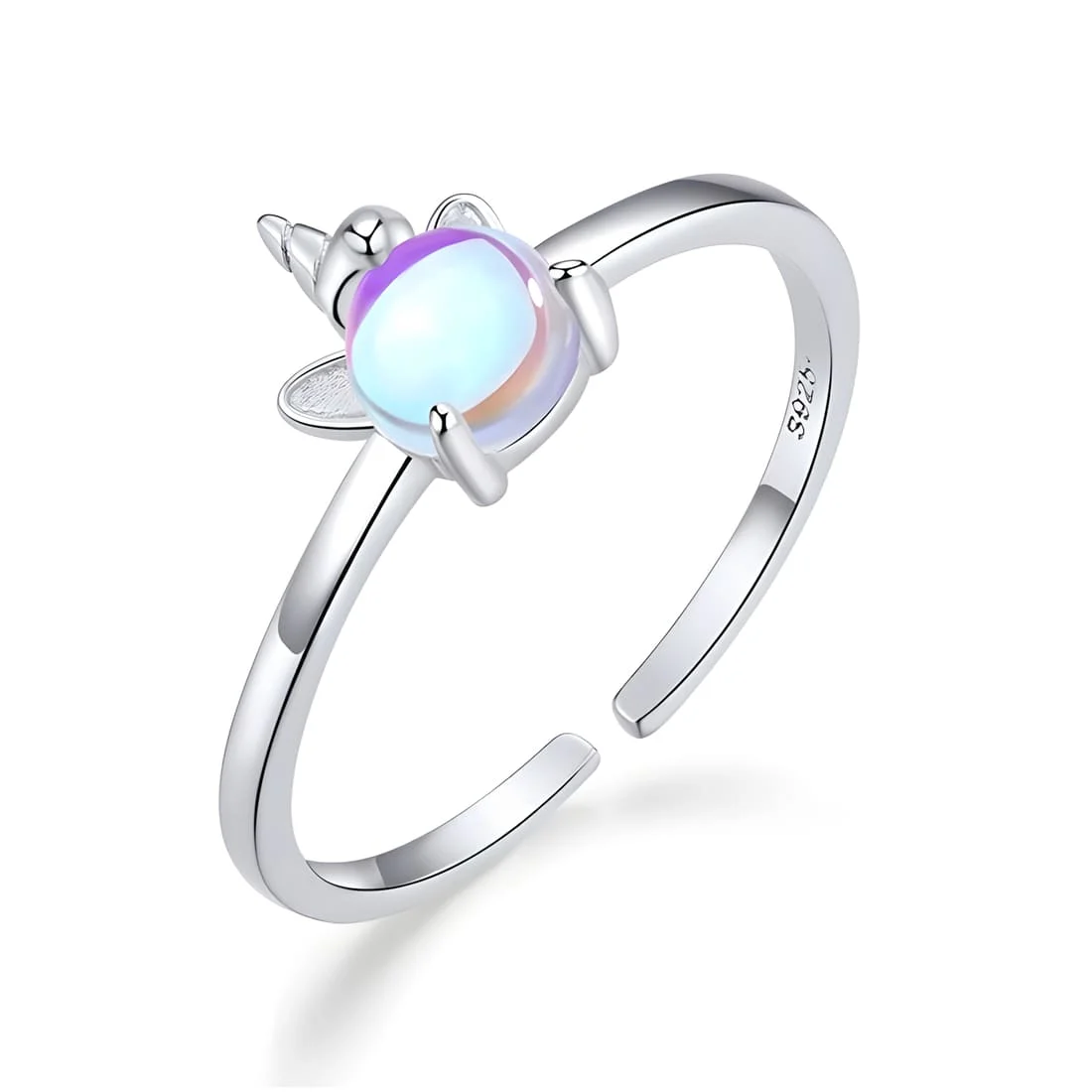 Anillo de Gato Unicornio <myexti><span>Plata de Ley 925, chapada en oro blanco, con ópalo - ajustable</span></myexti>
