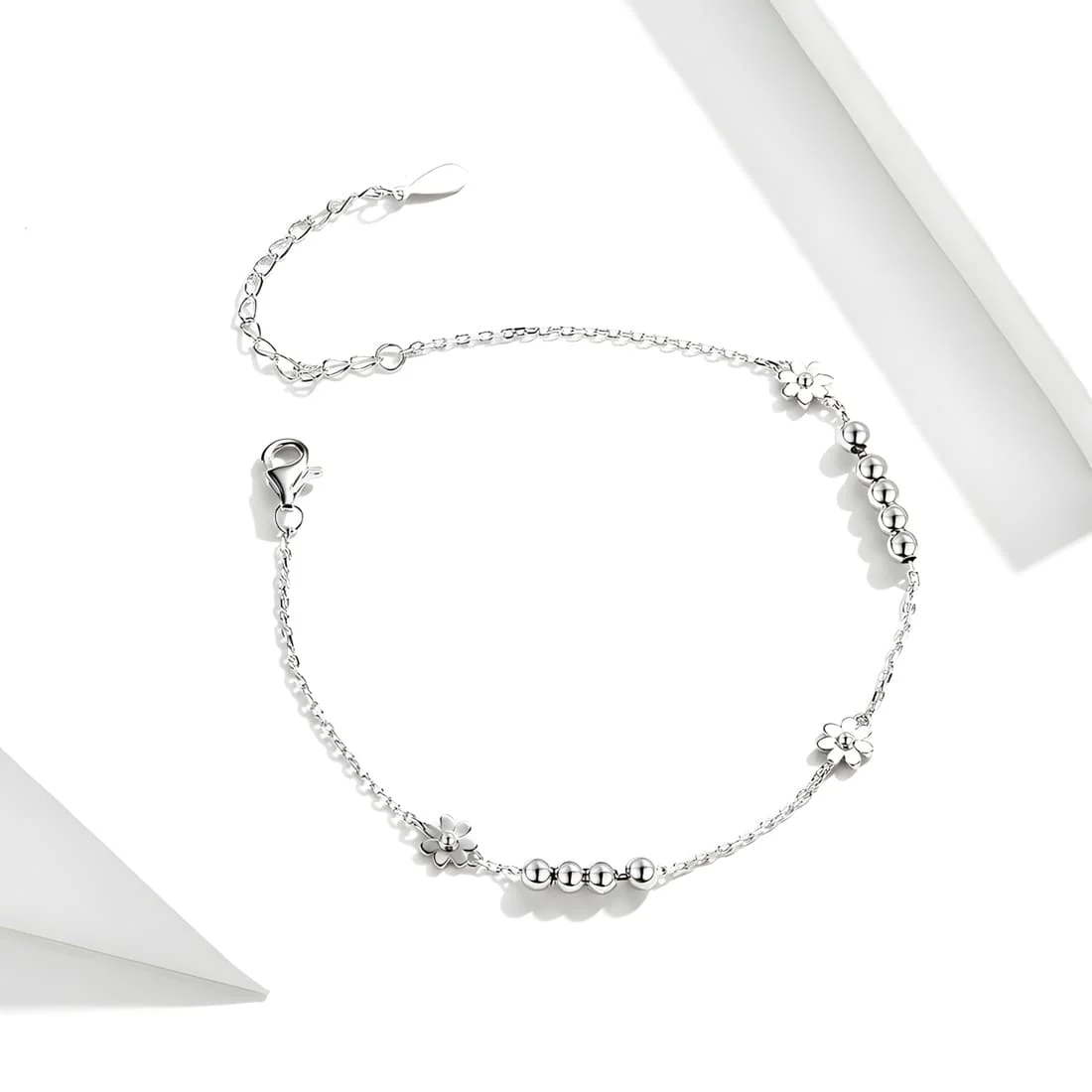 Pulsera Margaritas <myexti><span>Plata de Ley 925, chapada en oro blanco, con cuentas y longitud ajustable</span></myexti> - Imagen 3