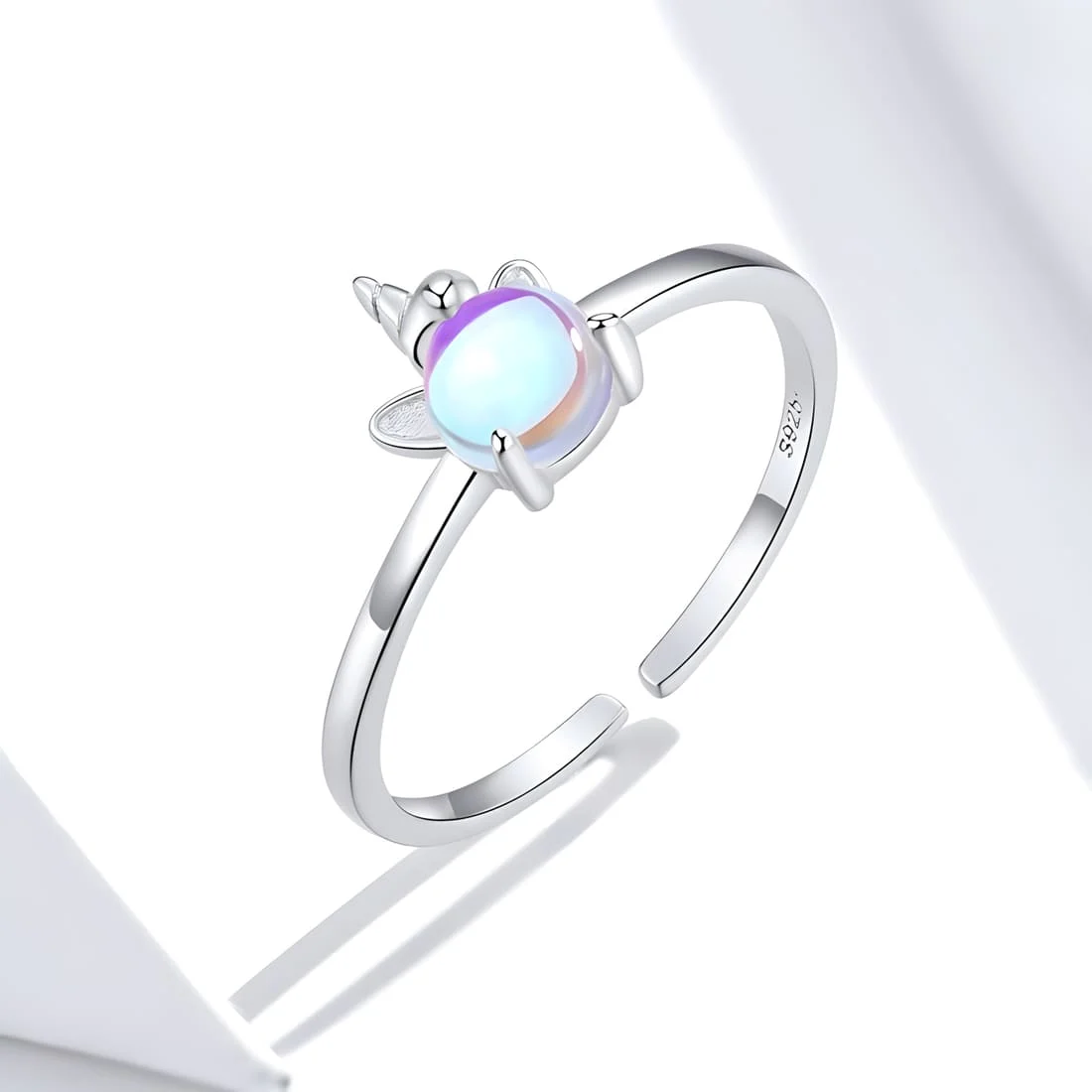 Anillo de Gato Unicornio <myexti><span>Plata de Ley 925, chapada en oro blanco, con ópalo - ajustable</span></myexti> - Imagen 3