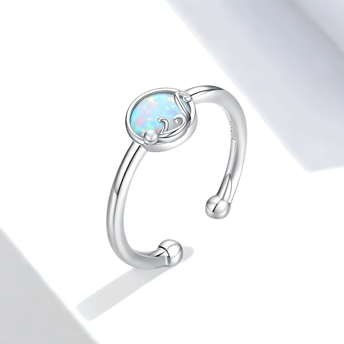 Anillo de Ópalo con Gato <myexti><span>Plata de Ley 925, chapada en oro blanco, con ópalo redondo - ajustable</span></myexti> - Imagen 3