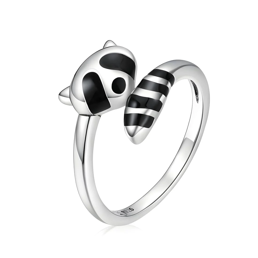 Anillo de Mapache <myexti><span>Plata de Ley 925, chapada en oro blanco, con esmalte negro - ajustable</span></myexti>