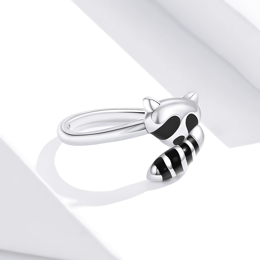 Anillo de Mapache <myexti><span>Plata de Ley 925, chapada en oro blanco, con esmalte negro - ajustable</span></myexti> - Imagen 5
