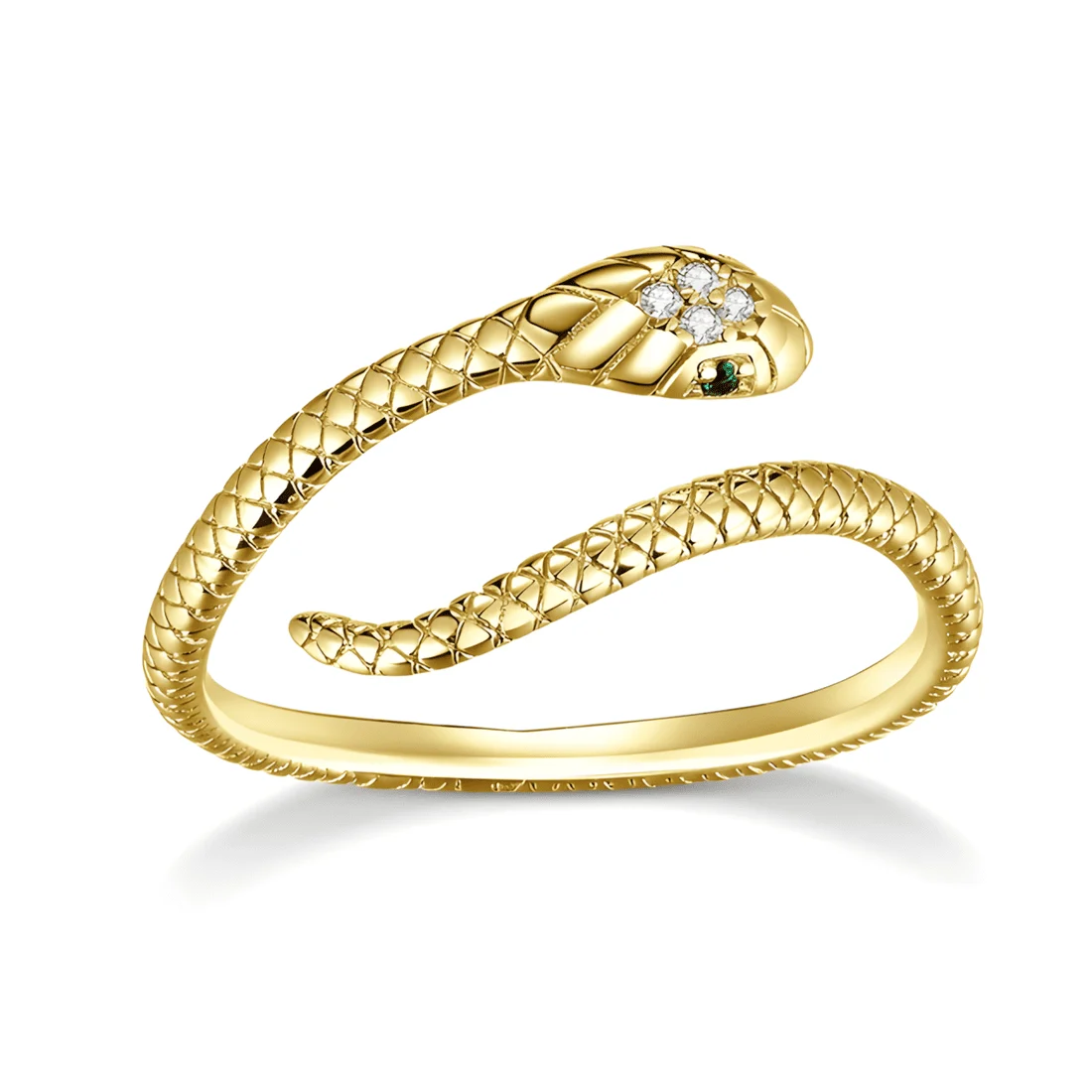 Anillo Serpiente Cobra <myexti><span>Plata de Ley 925, chapada en oro amarillo, con circonitas blancas y verdes - ajustable</span></myexti> - Imagen 3