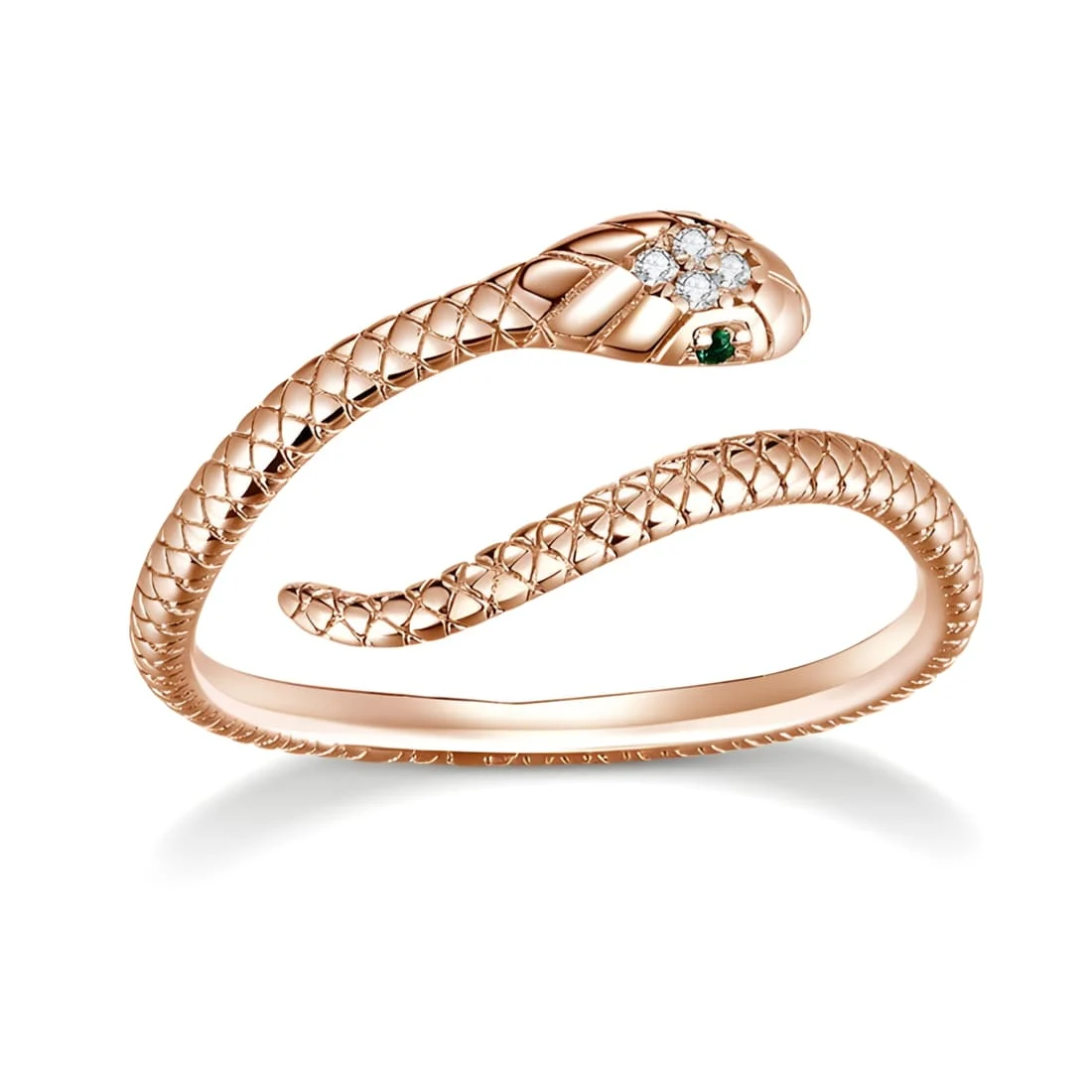 Anillo Serpiente Cobra <myexti><span>Plata de Ley 925, chapada en oro rosa, con circonitas blancas y verdes - ajustable</span></myexti> - Imagen 3