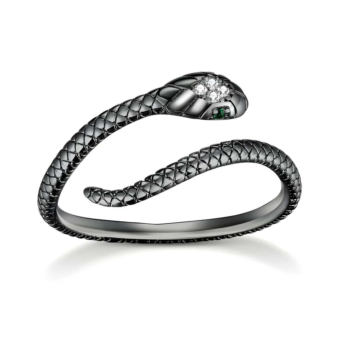 Anillo Serpiente Cobra <myexti><span>Plata de Ley 925, chapada en negro, con circonitas blancas y verdes - ajustable</span></myexti> - Imagen 4