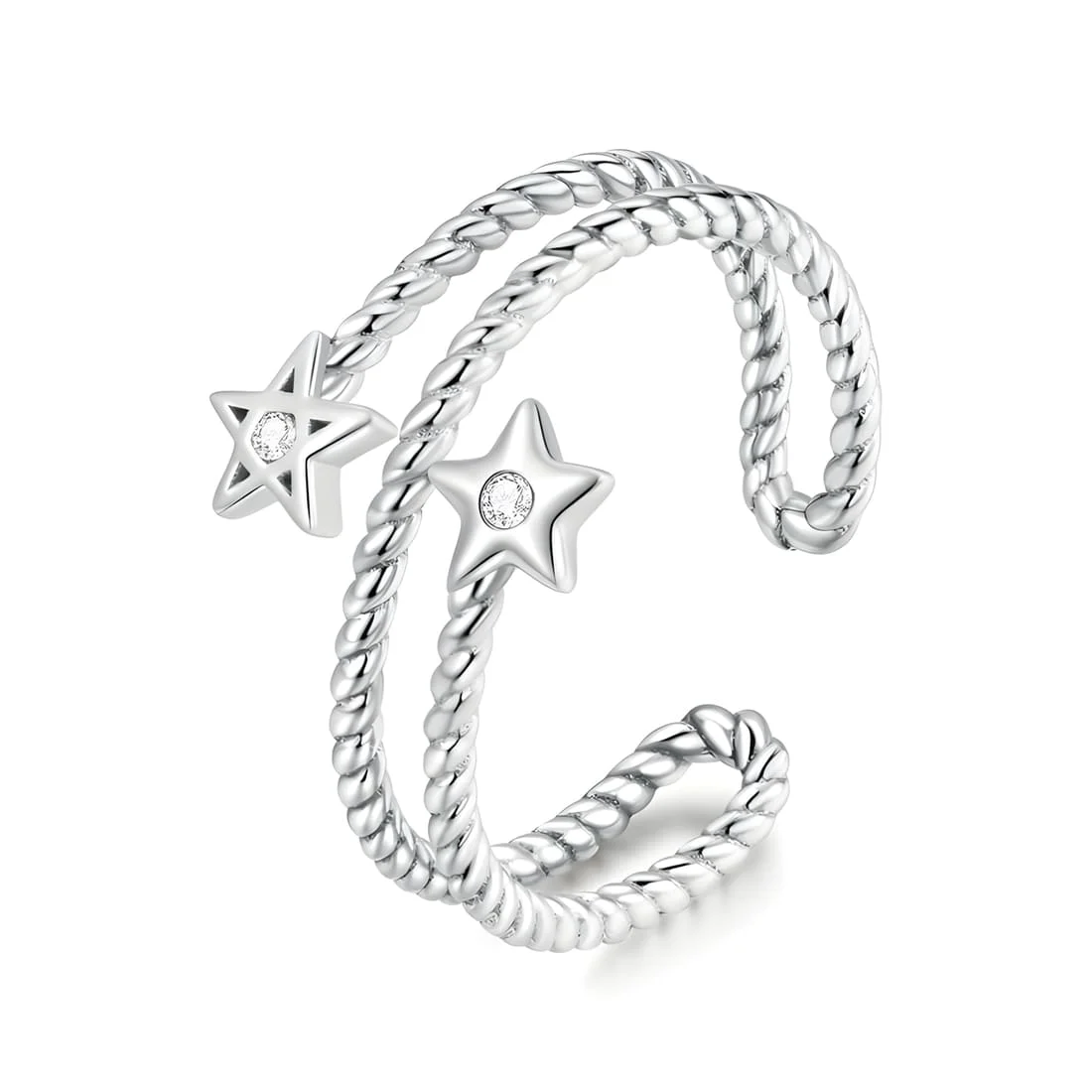 Anillo Estrellas Brillantes <myexti><span>Plata de Ley 925, chapada en oro blanco, con diseño de estrellas y circonitas - ajustable</span></myexti>