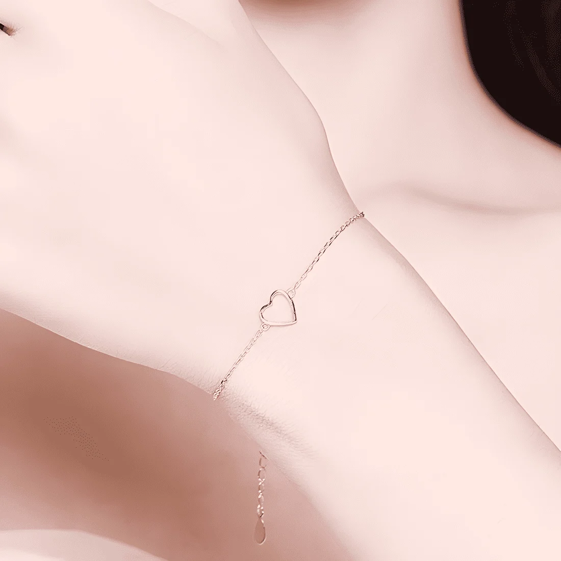 Pulsera Corazón Hueco <myexti><span>Plata de Ley 925, chapada en oro blanco, con longitud ajustable</span></myexti> - Imagen 2