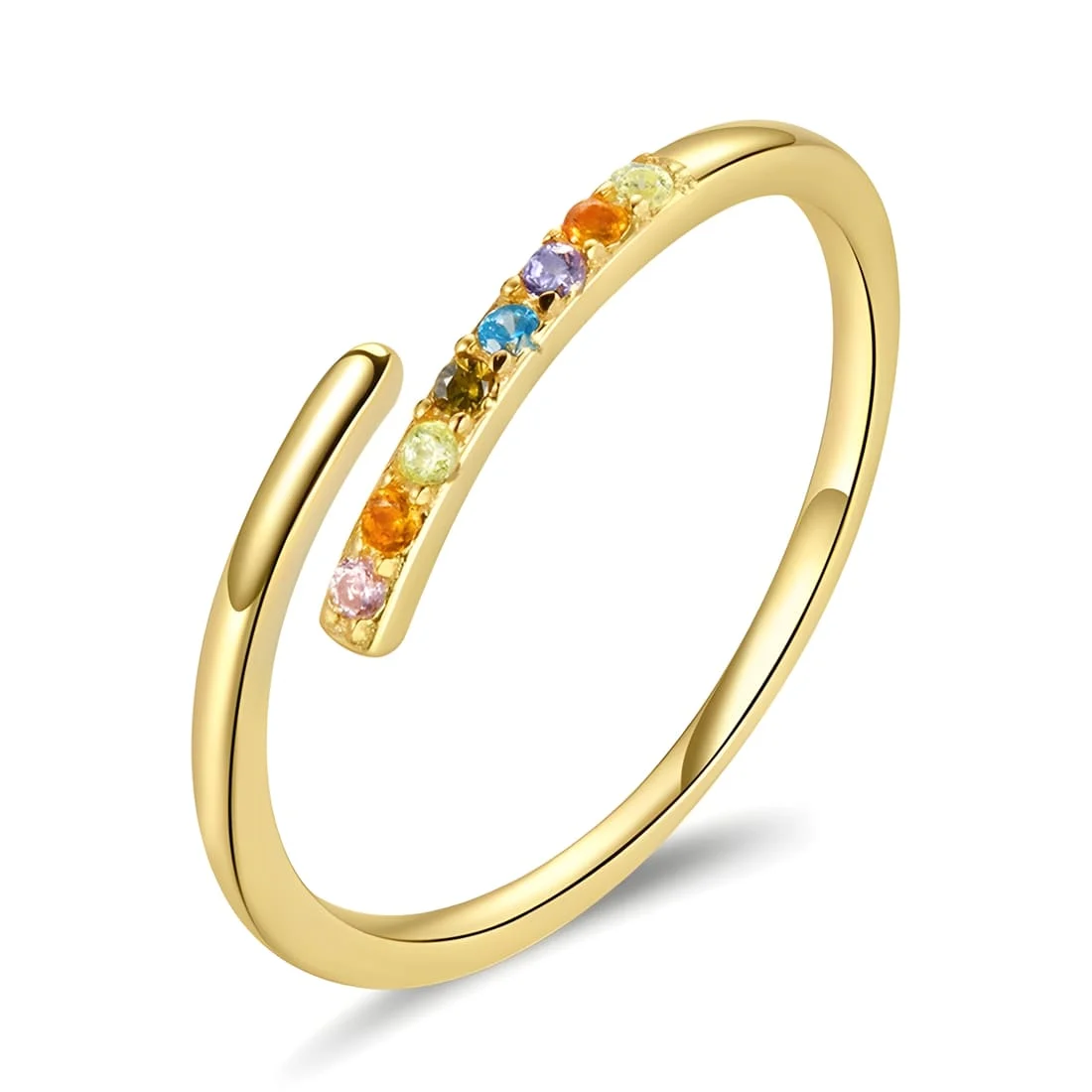 Anillo Arcoíris <myexti><span>Plata de Ley 925, chapada en oro amarillo, con circonitas de colores - ajustable</span></myexti>
