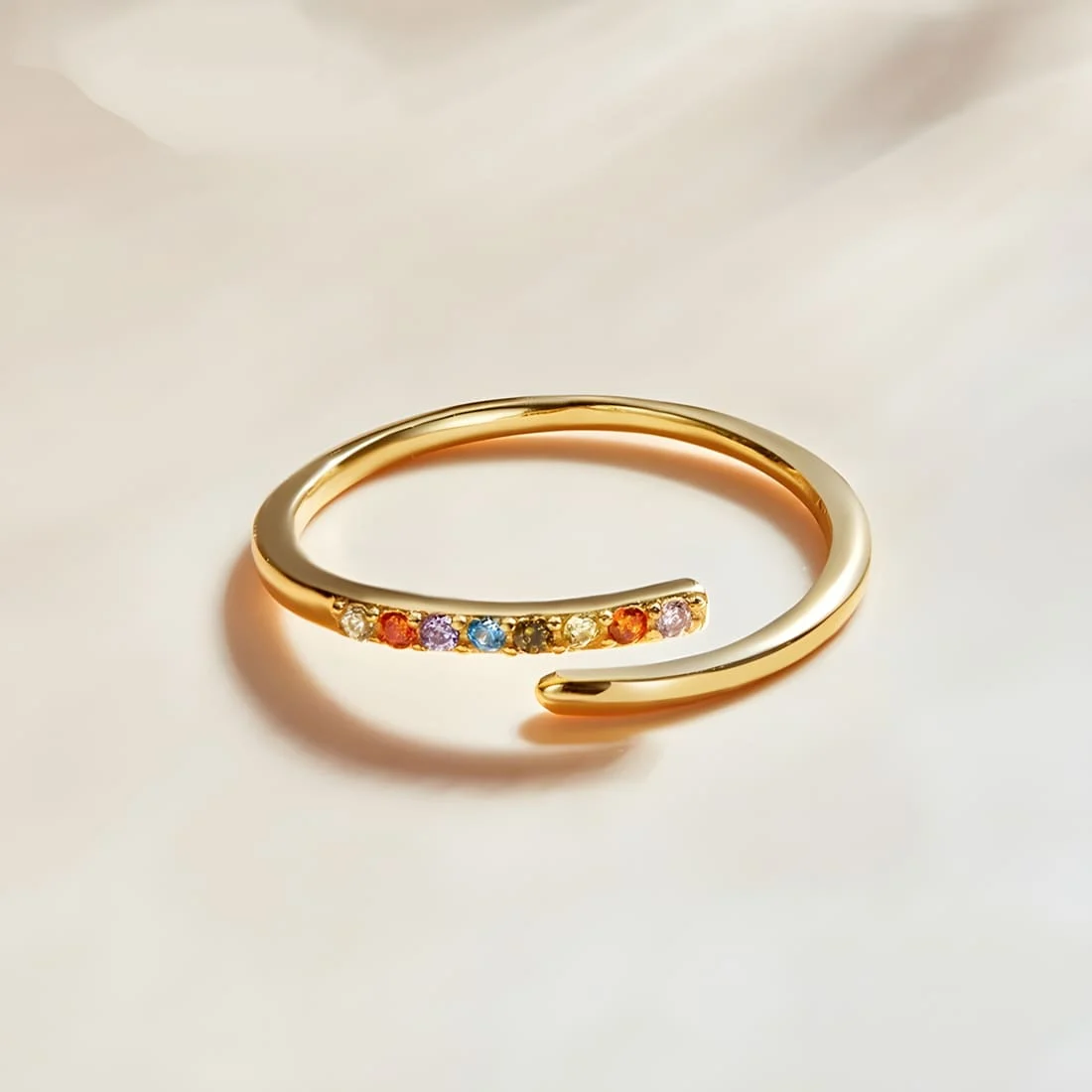 Anillo Arcoíris <myexti><span>Plata de Ley 925, chapada en oro amarillo, con circonitas de colores - ajustable</span></myexti> - Imagen 5